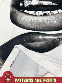 Muchica 休闲街头风格口纹白色短款圆领短袖T恤，适合女士，夏季