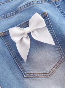 SHEIN MOD 女士蝴蝶结装饰牛仔半身裙 - 淺色水洗藍 - 查看 5