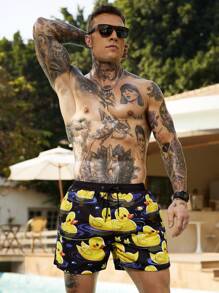 Surfspeed Short de playa con cordón para hombre con estampado de pato - Multicolor - Ver 3