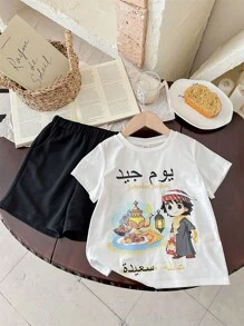 2 件套年轻男童休闲运动服，带有复古和图案，适合儿童服装，年轻男童服装，返校男童套装，适合生日派对、晚会、表演、婚礼、洗礼、返校仪式，适合日常使用，适合上学，适合旅行，适合度假，适合服装，适合春夏季。