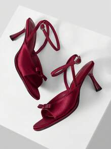 MOTF PREMIUM 优雅蝴蝶结系带女式高跟凉鞋，精致蝴蝶结设计，舒适宽头，细跟中跟，约会穿着舒适，安哥拉红色 - 酒紅色 - 查看 4