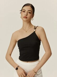 Poéselle Áo Cami Đen, Áo Cami Thoải Mái Và Đa Năng, Áo Cami Mùa Hè, Áo Camisole Crop Top Trơn Cho Nữ, Thời Trang Khi Đi Làm - màu đen - Xem 3