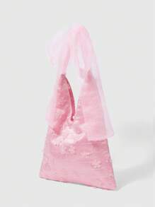 ROMWE Kawaii Card Love Bow Flower Pattern Ladies Shoulder Bag, Cute Bow Bag For Women - Pink - View 2