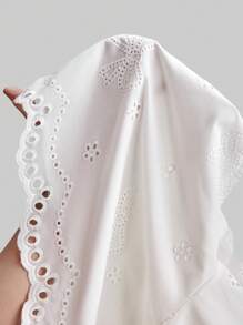 Ontre Tween Girl 复古花卉方领泡泡袖刺绣可爱蝴蝶结镂空短款上衣，休闲套头衬衫，适合夏季和春季 - 白色 - 查看 7