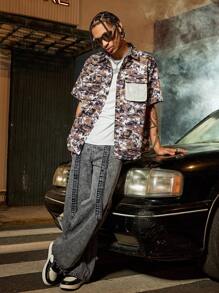 PAVTROS 男式迷彩印花工装口袋短袖衬衫 - 彩色 - 查看 4