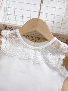 SHEIN Cute Babygirl Patchwork Knit And Mesh Blouse, Versatile For Summer - White - View 6