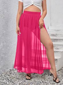 SHEIN VCAY 大码休闲日常穿着简约设计百褶裙 - 玫紅色 - 查看 5