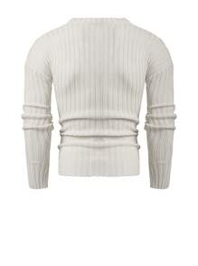 RueChic Men Stripe Knitted Crew Neck Regular Sweater - White - View 2