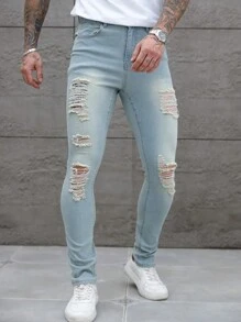 Manfinity LEGND Deep Blue Washed Loose Fit Straight Leg Casual Jeans, Urban Chill Style - Dark Wash - View 3