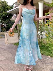 DAZY 女士束腰吊带A字连衣裙，优雅法式沙滩夏季连衣裙，休闲女士复活节游轮装扮 - 綠色 - 查看 7