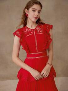 MOTF PREMIUM CONTRAST LACE TIERED LAYER DRESS - Red - View 5