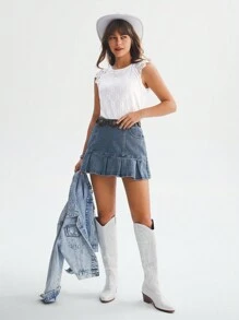 SHEIN LUNE Summer Lace Splice Back Knot Casual Shirt - White - View 3
