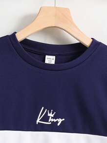 2pcs/Set Young Boys Casual Comfortable Contrast Color Short Sleeve Top And Shorts Set