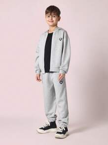 SUMWON 青少年运动两件套运动服套装，包括带拉链的连帽衫和慢跑裤，冬季训练服，休闲运动套装 - 灰色 - 查看 1