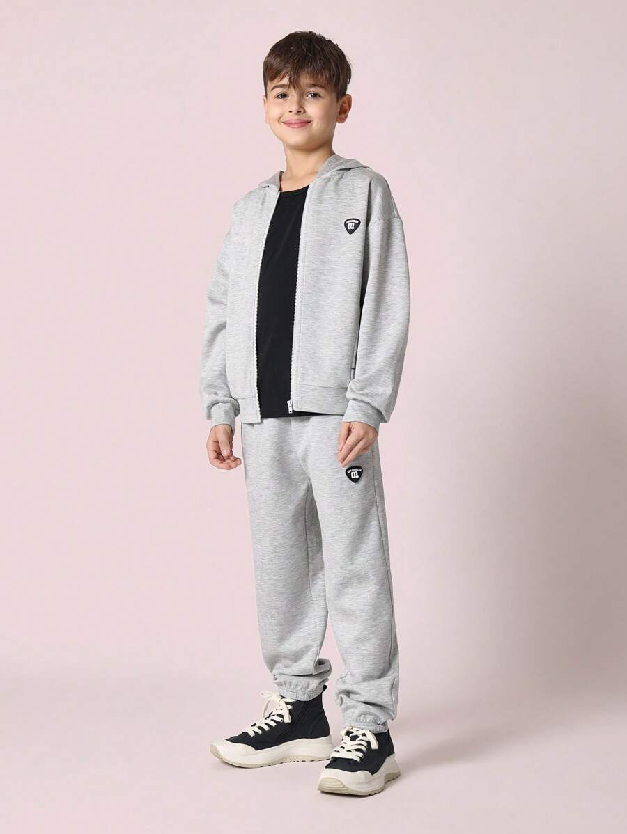SUMWON 青少年运动两件套运动服套装,包括带拉链的连帽衫和慢跑裤,冬季训练服,休闲运动套装 - 灰色 - 查看 1