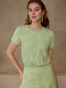 MOTF PREMIUM MESH FLORAL PATTERN T-SHIRT - Green - View 6