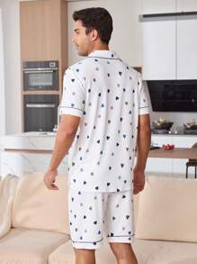 Heart Print Short Sleeve Top And Shorts Pajama Set For Men - Multicolor - View 2