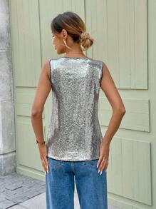 SHEIN LUNE Neuer Pailletten verzierter ärmellose Lässig Tank Top für Frühling & Sommer, Streetfashion Top für Valentinstag