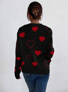 Chiquease Nouveau pull casual en tricot côtelé à col rond, motif cœur pour la Saint-Valentin, style ample, Automne/Hiver 2024