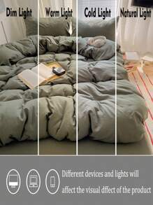 Set de ropa de cama dormitorio de 3 piezas, color verde manzana, 1 funda nórdica y 2 fundas de almohada, sin relleno, lavable a máquina - Verde - Ver 7