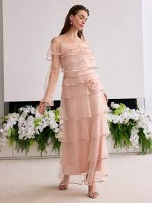 MOTF Soiréza OFF SHOULDER LAYERED HEM DRESS - Dusty Pink - View 6