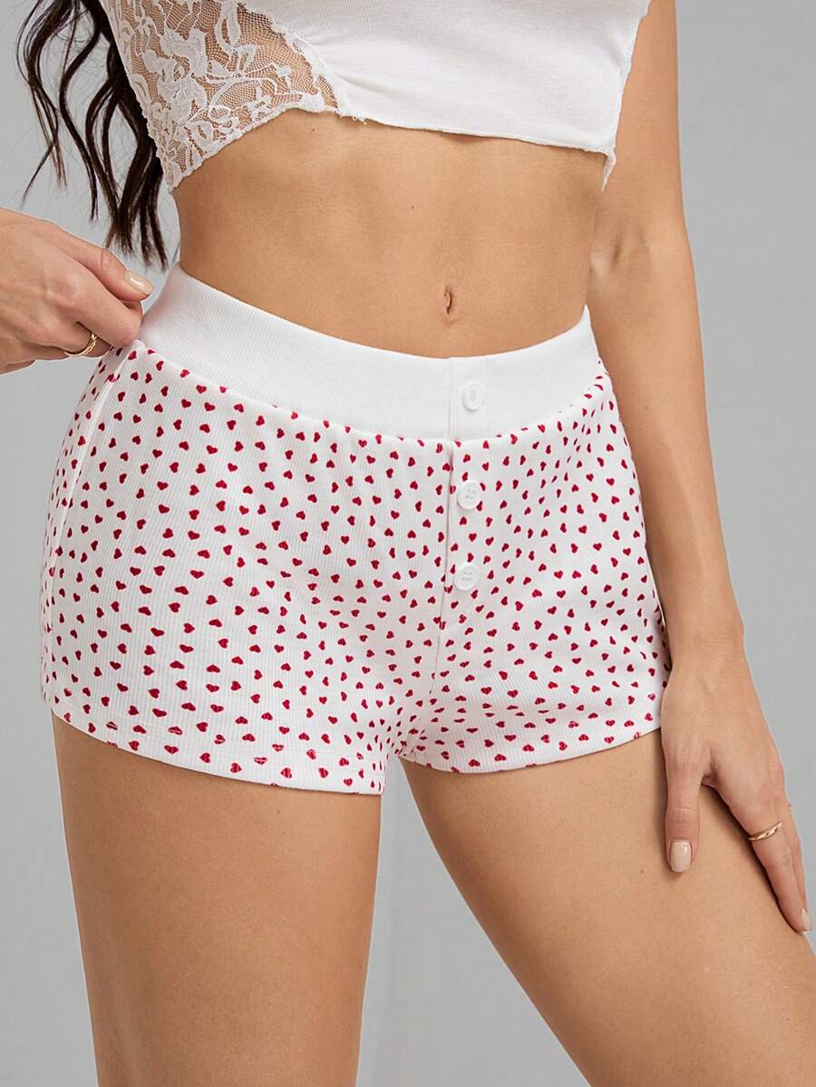 SHEIN Tall Mallas ultra cortas de cintura baja con estampado de lunares en forma de corazón, estilo Y2K