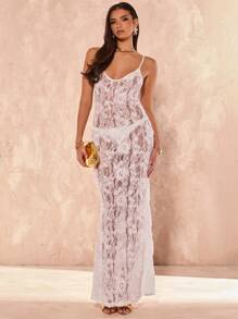 SHEIN BAE Summer Beach Cover Dress Pure White 3D Three-Dimensional Flower Quality Sexy Backless Dress - Apricot - View 3