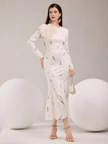 Modelyn Women's Elegant 3D Floral Decor Mermaid Fitted Arabic Style Dress - Multicolor - View 6