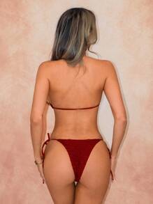 Glamine 2 piezas Conjunto de bikini sexy de mujer con textura de tela sólida y tirantes en forma de estrella de mar, trajes de baño y pantalones de natación, moda festival bohemia, para verano, vacaciones en la playa