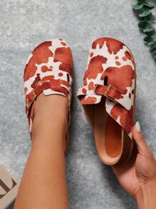 SHUZIA Women Brown Cow Print Slip On Comfort Flat Sandals Spring Shoes Spring Break Easter - Multicolor - View 3