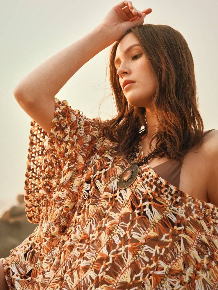 Coprispalle realizzato a mano all'uncinetto, con motivo floreale traforato, stile casual da vacanza, versatile, adatto per l'estate, la spiaggia, le vacanze, ed elegante