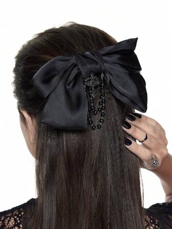 Kawaii 1pc Women Cross Chain Bow Hair Clip