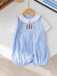 Bộ đồ liền thân sọc xanh sọc đơn giản mùa hè dễ thương cho bé trai sơ sinh, thích hợp cho tiệc sinh nhật, dạ hội, biểu diễn, đám cưới, lễ kỷ niệm một tháng, lễ rửa tội và sinh nhật lần thứ 1, tiệc mừng em bé - Nhiều màu - Xem 6