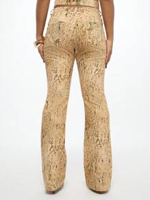 SUMWON WOMEN Designer Snake Print Low Rise Flare Jeans Y2K Style Statement Pants Reptile Pattern Party Club Wear Fashion Bell Bottom Trousers - Multicolor - View 2