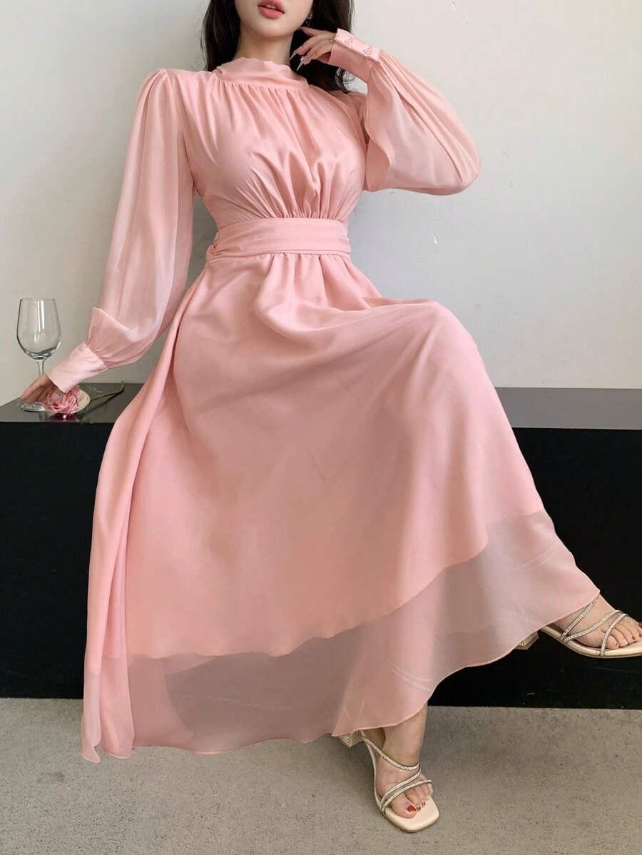 DAZY Women's Party Date Lace-Up Loose Mid-Length Dress Elegant,Fall Dress - Pink - View 1