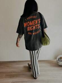 INAWLY 女权主义妇女权利与错误 T 恤、女权反叛 T 恤、复古风格图案 T 恤 - 深灰色 - 查看 3