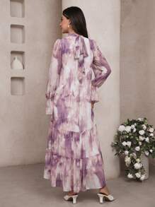 Veilorie Women's Elegant Tie-Dye Flare Sleeve Arabic Style Dress,Modest - Multicolor - View 3