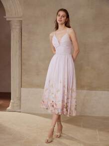MOTF PREMIUM VESTIDO RECOGIDO CON ESTAMPADO DE FLORES - Rosa - Ver 6