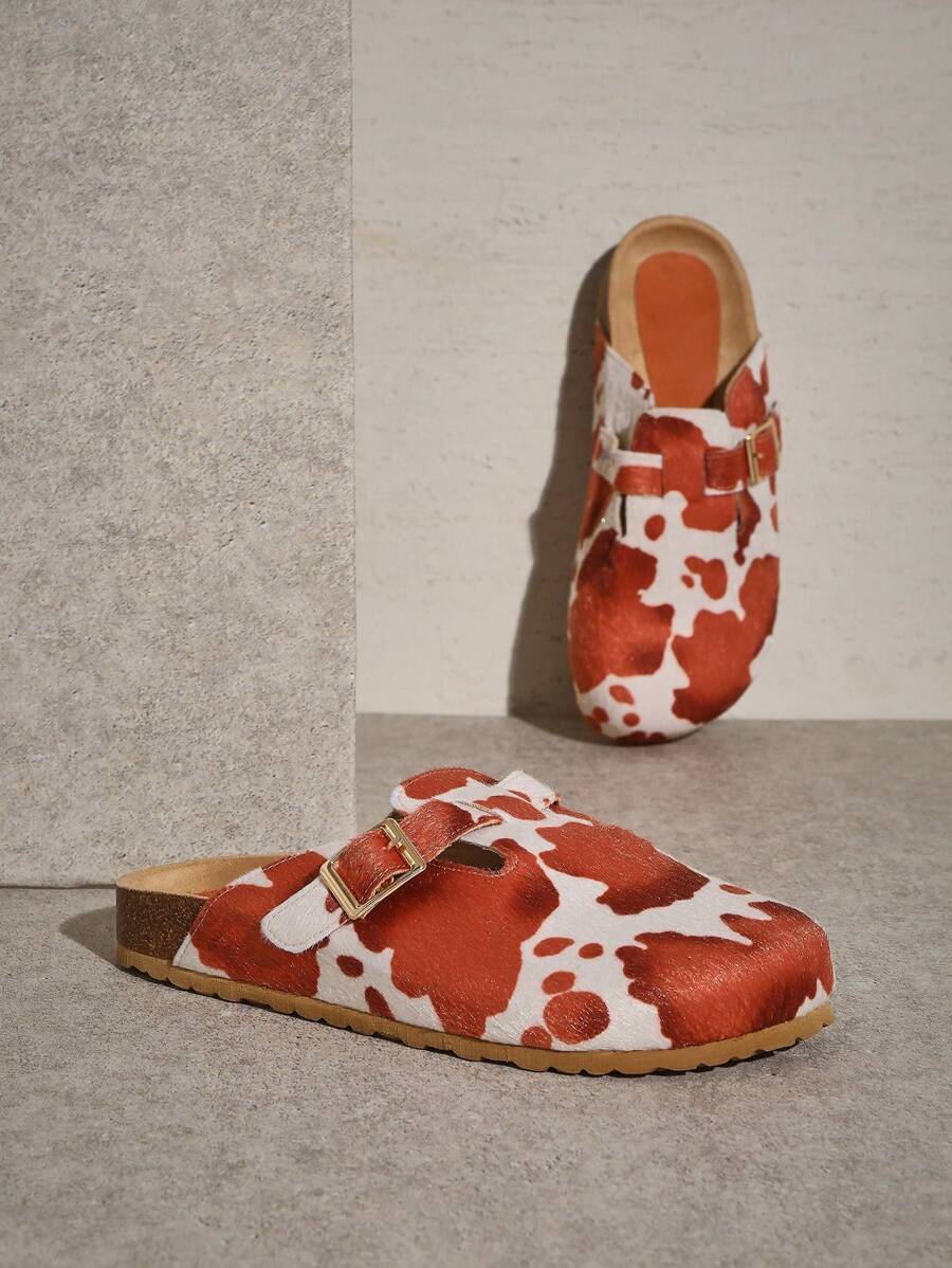 SHUZIA Women Brown Cow Print Slip On Comfort Flat Sandals Spring Shoes Spring Break Easter - Multicolor - View 1