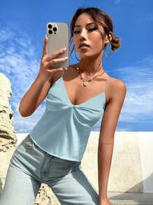 SHEIN EZwear 女士纯色前扭纹宽松罗纹吊带背心