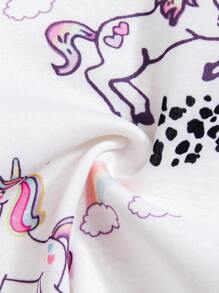 6 件套女婴羊毛混纺卡通独角兽和小碎花短袖连体衣家居服 - 彩色 - 查看 3