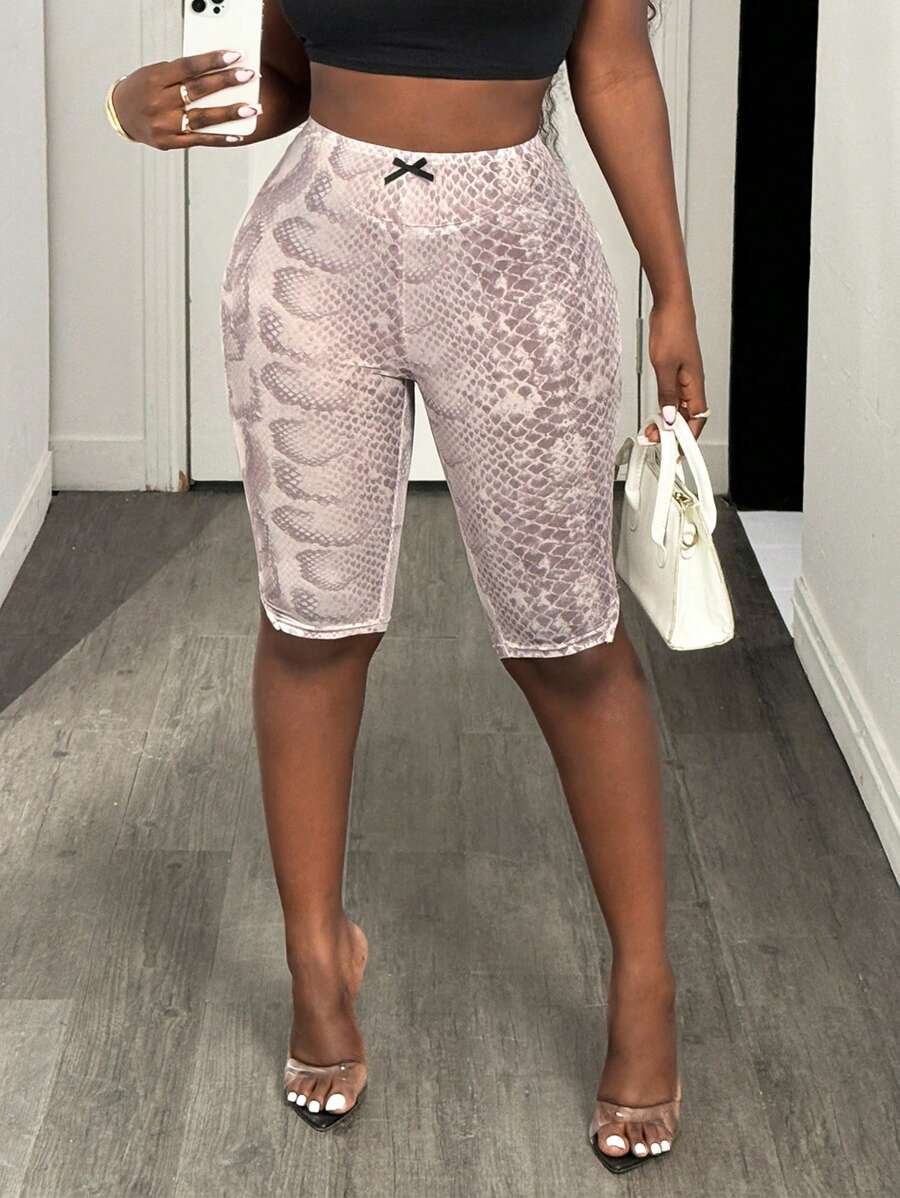 BamGleam Women's Fashion Snake Skin Pattern Print Slim Fit Shorts