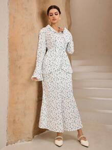 Graceveil 2pcs Women Floral Print Flare Sleeve Top And Long Fishtail Skirt Set