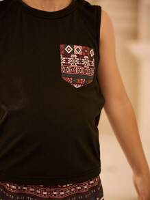 SHEIN 2pcs Geometric Print Vest And Shorts Casual Outfit Set For Young Boy