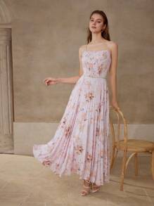 MOTF PREMIUM FLORAL PRINT PLEATED CAMI DRESS - Pink - View 4
