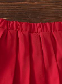 SHEIN Vintaside Kids Baby Girls Embroidered Strawberry Collar Ruffle Short Sleeve Shirt And Red Pleated Skirt Set, Casual Korean Style, Summer - Multicolor - View 7