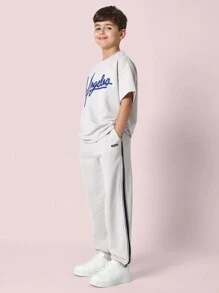 SUMWON 洛杉矶青年运动套装两件套运动服运动休闲街头装训练运动衫慢跑裤套装现代都市风格运动服 - 灰色 - 查看 1