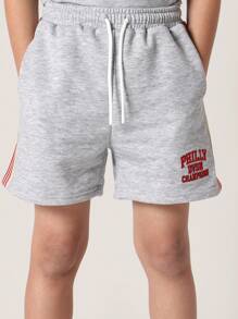 SUMWON 费城冠军队儿童两件套运动套装休闲运动训练夏季旅行装带侧条纹小学初中休闲服套装百搭运动服 - 灰色 - 查看 6