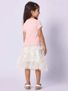 SUMWON Girls Summer Floral Tutu Set Baby Tee Mesh Skirt Outfit Daisy Print Easter Spring Party Special Occasion Tea Party Dress Set Ballet Dance - Pink - View 3