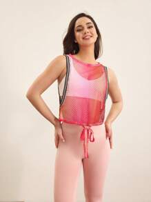 SHEIN Sports Damski top sportowy cheerleaderek z wyciętym dekoltem w kolorze ombre i sznurkiem ściągającym - Wielokolorowe - Zobacz 4